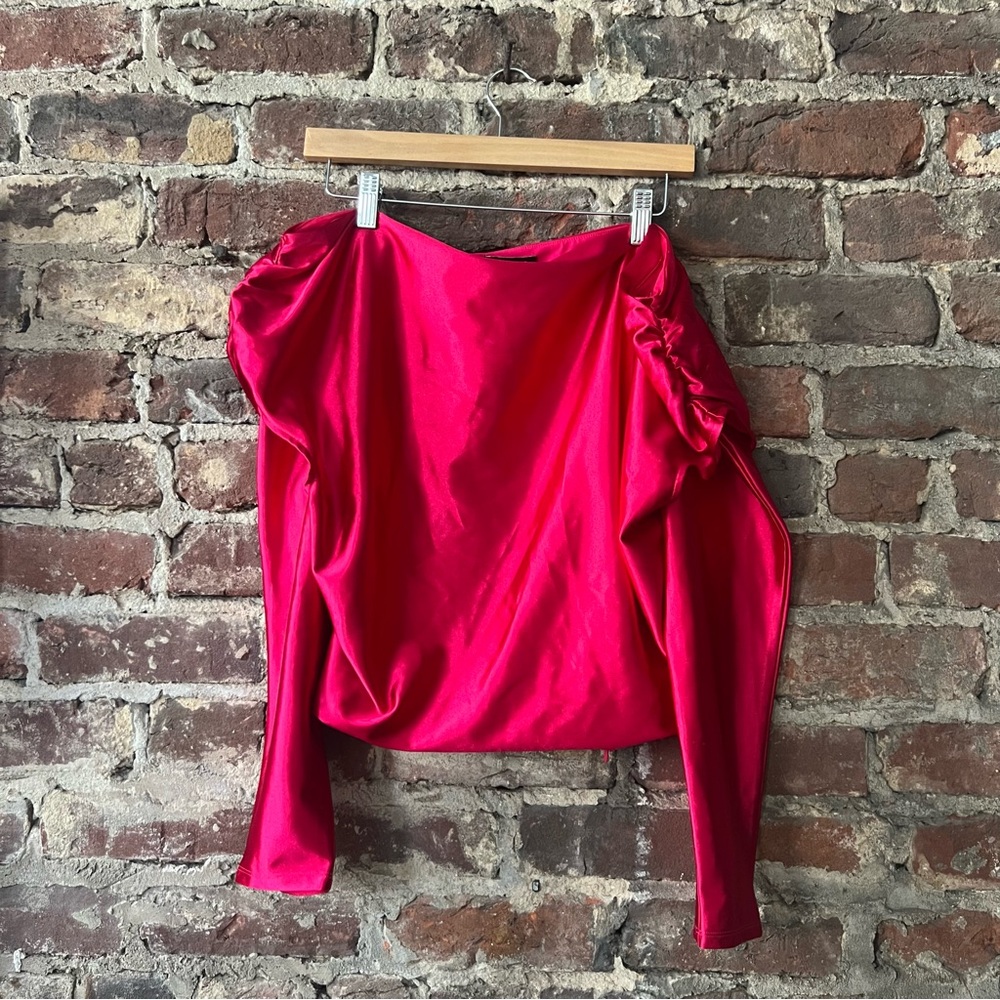 Express XL Flamingo Satin Off-Shoulder Blouse